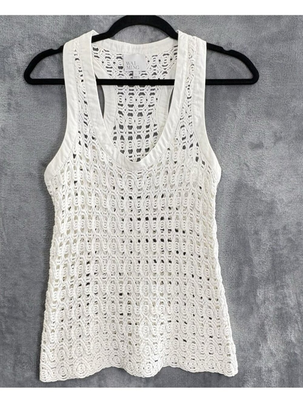 WAI MING Women Open Knit Crochet Racerback Tank Top Sz‎ L White Spring 17-12